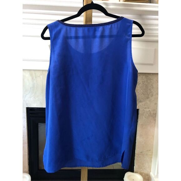 Loft Women’s Blue and Black Embroidered Pattern Tank Blouse Size L - Picture 2 of 6